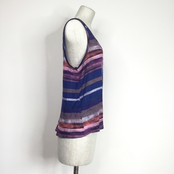 Splendid Semi-Sheer Multicolor Streak Scoop Neck Relaxed Tank Top Medium - Picture 4 of 12
